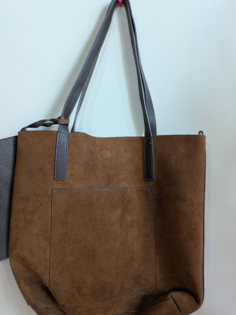Brown boho suede tote pocket in front with wallet purse #260 - Picture 4 of 4
